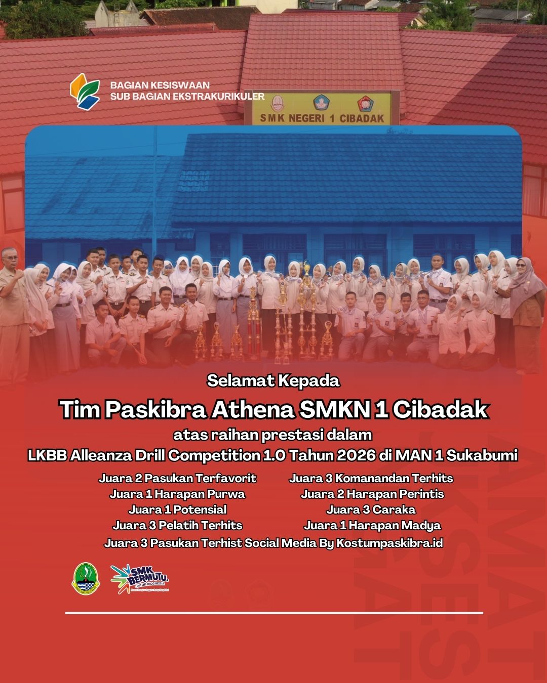 Tim Paskibra Athena SMKN 1 Cibadak Panen Penghargaan di LKBB Alleanza Drill Competition 1.0 Tahun 2026